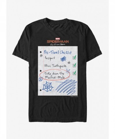Marvel Spider-Man Far From Home Adventure Check List T-Shirt - Black Men's