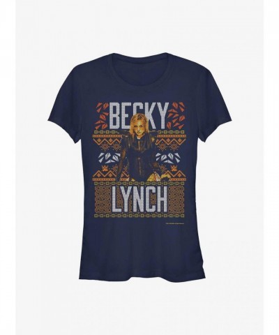 WWE Becky Lynch Ugly Christmas Tee for Girls - Blue Lightweight Cotton
