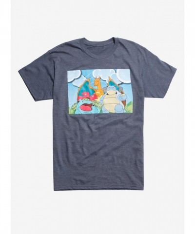 Pokemon Classic Starters Men's Soft Blue Sky T-Shirt