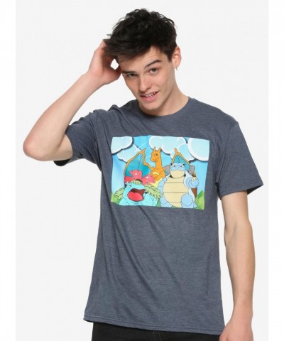 Pokemon Classic Starters Men's Soft Blue Sky T-Shirt