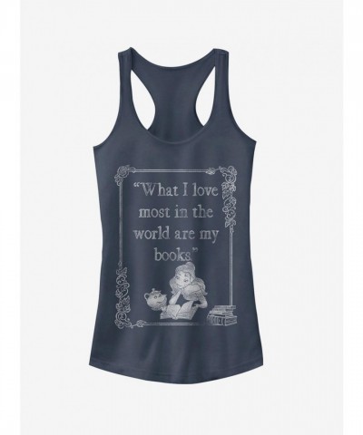 Disney Belle Loves Books Girls Blue Tank Top
