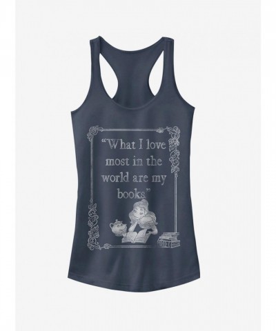 Disney Belle Loves Books Girls Blue Tank Top