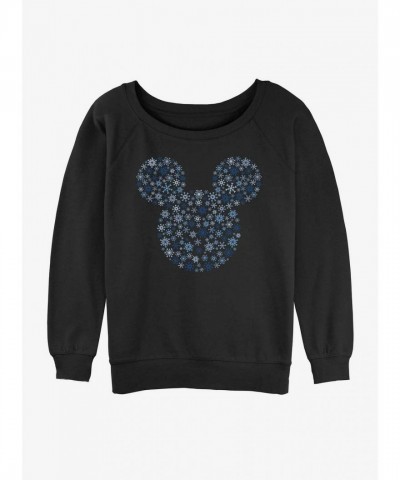 Disney Girls Lightweight Snowflakes Ear Slouchy Sweatshirt - Black