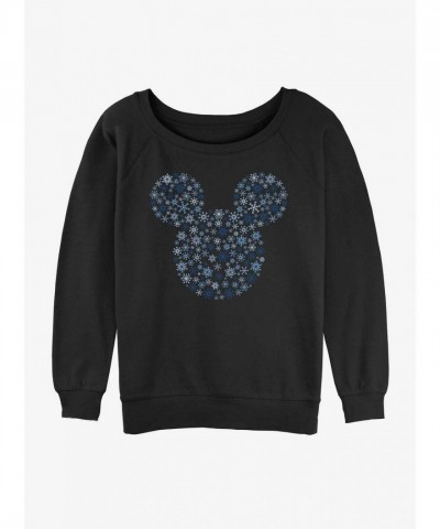 Disney Girls Lightweight Snowflakes Ear Slouchy Sweatshirt - Black