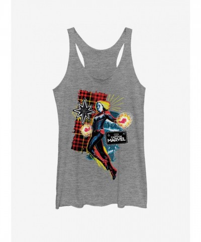 Marvel 90s Inspired Captain Marvel Grey Girls Tank Top