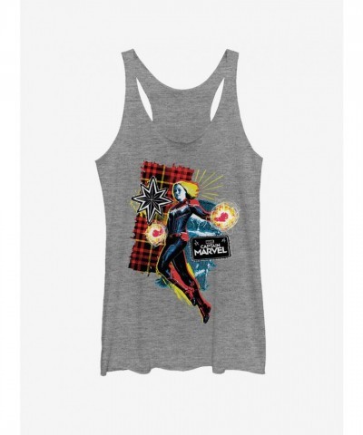 Marvel 90s Inspired Captain Marvel Grey Girls Tank Top