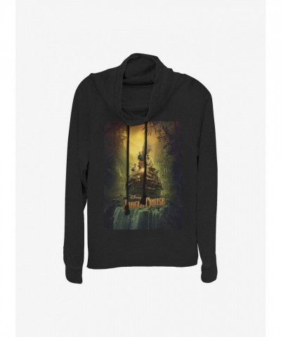 Disney Jungle Cruise Themed Lightweight Cowl Neck Top for Girls - Black