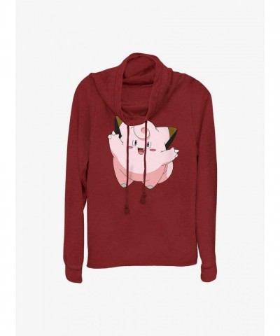 Pokemon Clefairy Red Long Sleeve Cowl Neck Top for Girls