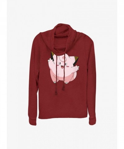 Pokemon Clefairy Red Long Sleeve Cowl Neck Top for Girls