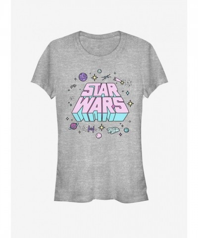 Star Wars Graphic Pop-Out Logo T-Shirt for Girls - Grey