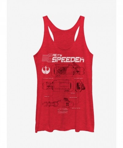 Star Wars Rey’s Speeder Schematics Heather Red Racerback Tank Top for Girls