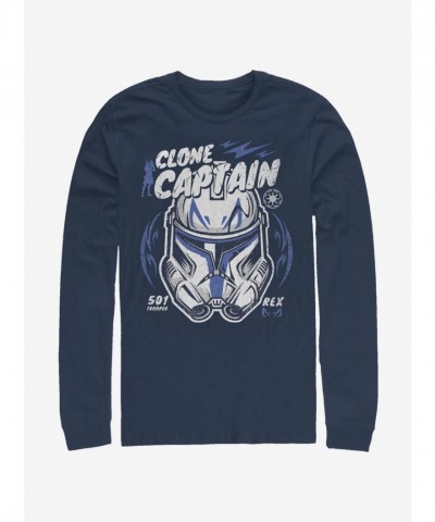 Star Wars Clone Wars Commander Rex Men's Cotton Long Sleeve T-Shirt - Blue