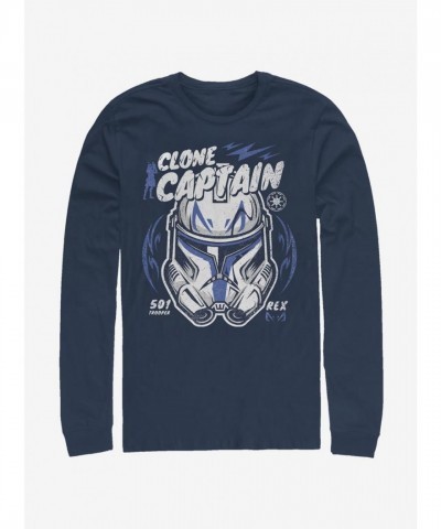 Star Wars Clone Wars Commander Rex Men's Cotton Long Sleeve T-Shirt - Blue