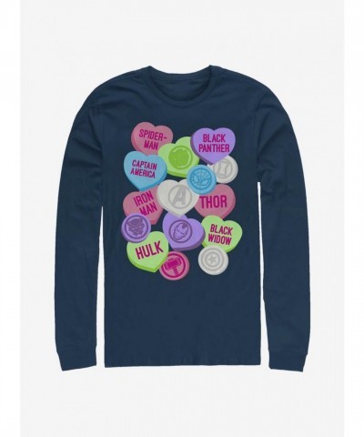 Marvel Long Sleeve T-Shirt with Avengers Candy Icons - Men's Blue Cotton